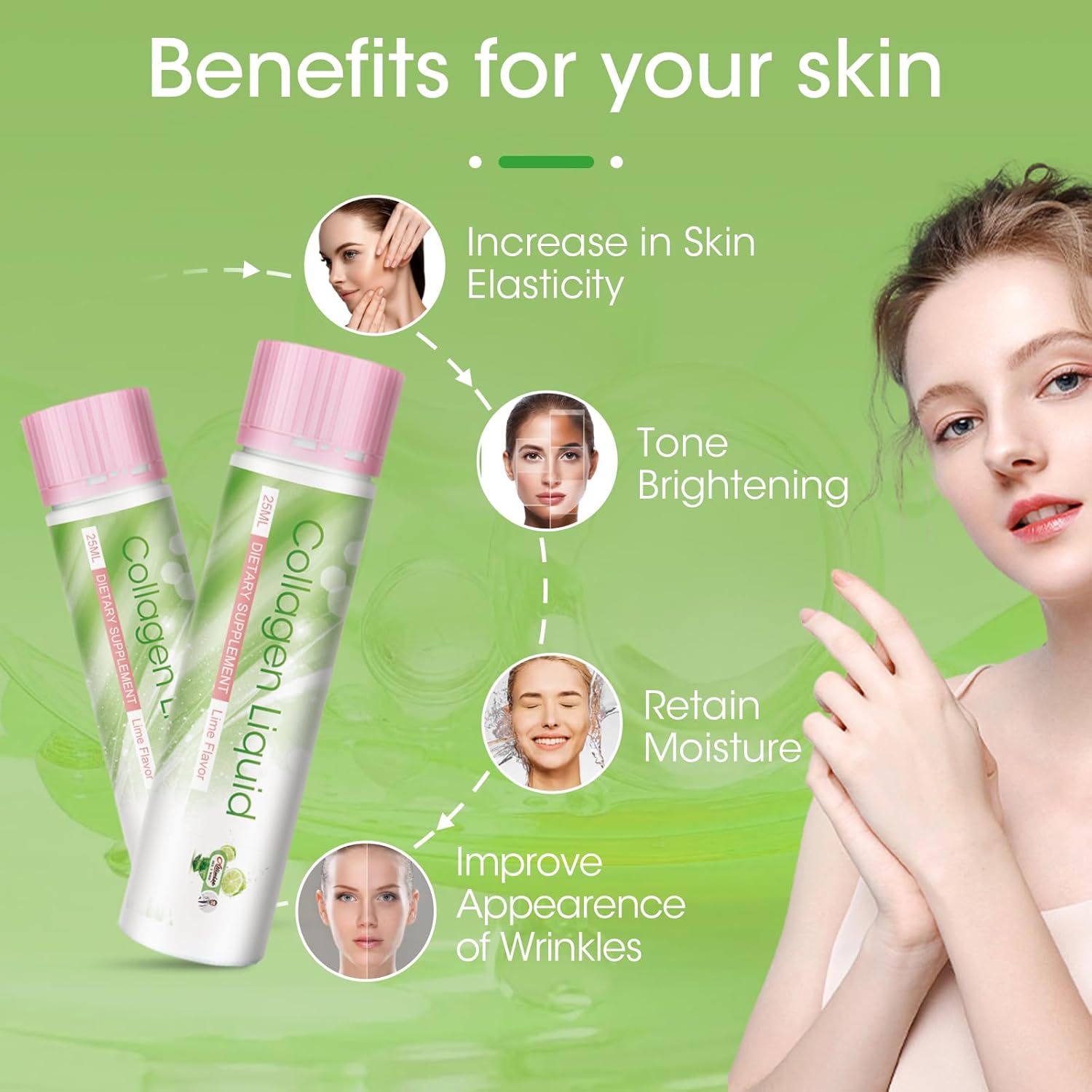 Alliwise 2500mg Liquid Collagen Drink for Women - Beauty Anti-Aging Formula with Marine Collagen Peptides, Glutathione, Vitamin C & Biotin - Skin Revitalization & Moisture Retention - Pack of 30 (Lemon Flavor)
