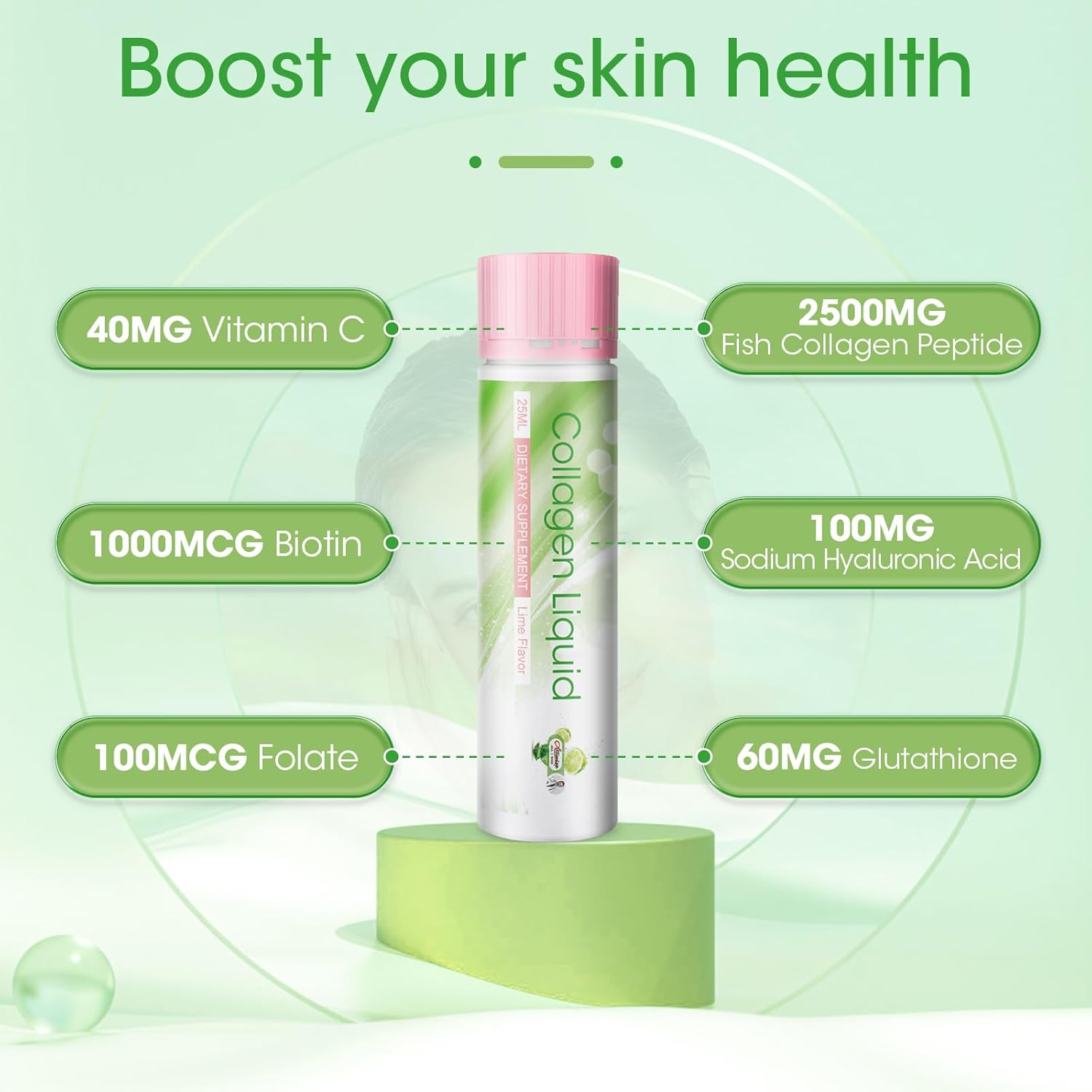 Alliwise 2500mg Liquid Collagen Drink for Women - Beauty Anti-Aging Formula with Marine Collagen Peptides, Glutathione, Vitamin C & Biotin - Skin Revitalization & Moisture Retention - Pack of 30 (Lemon Flavor)