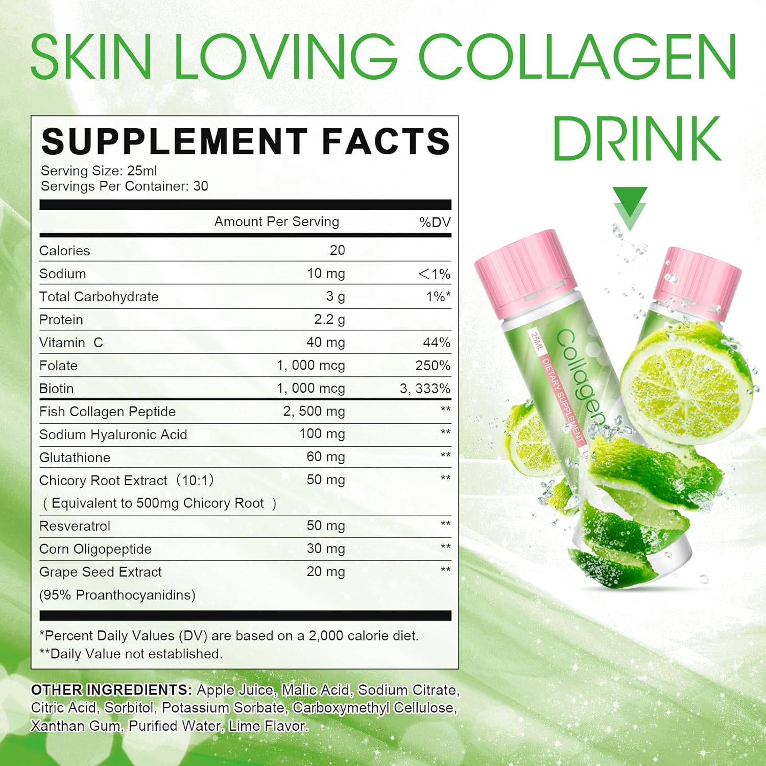 Alliwise 2500mg Liquid Collagen Drink for Women - Beauty Anti-Aging Formula with Marine Collagen Peptides, Glutathione, Vitamin C & Biotin - Skin Revitalization & Moisture Retention - Pack of 30 (Lemon Flavor)