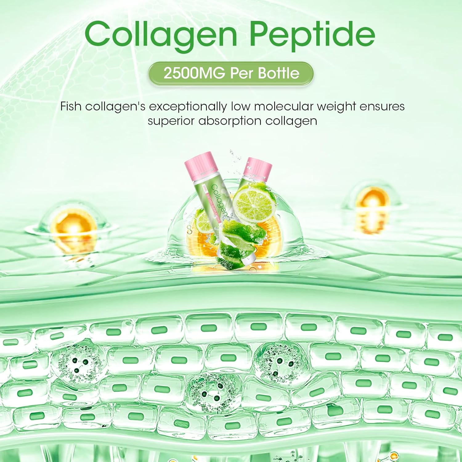 Alliwise 2500mg Liquid Collagen Drink for Women - Beauty Anti-Aging Formula with Marine Collagen Peptides, Glutathione, Vitamin C & Biotin - Skin Revitalization & Moisture Retention - Pack of 30 (Lemon Flavor)