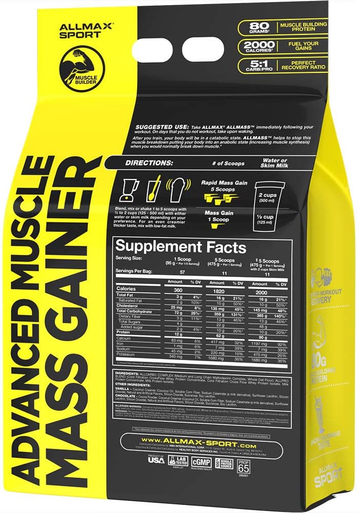 Allmax Nutrition All Mass Advanced Muscle Gainer Chocolate 12 Lbs - 2000 Calories - Trans Fat-Free