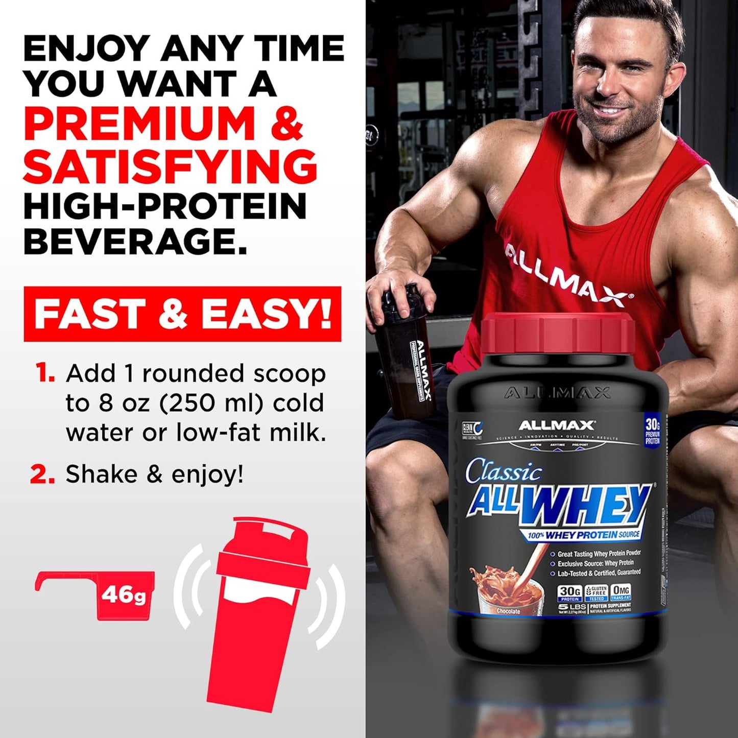 ALLMAX Nutrition AllWhey Classic Whey Protein - Cookies & Cream, 5 lbs - 24g Protein per Serving - Gluten Free - Approx. 49 Servings