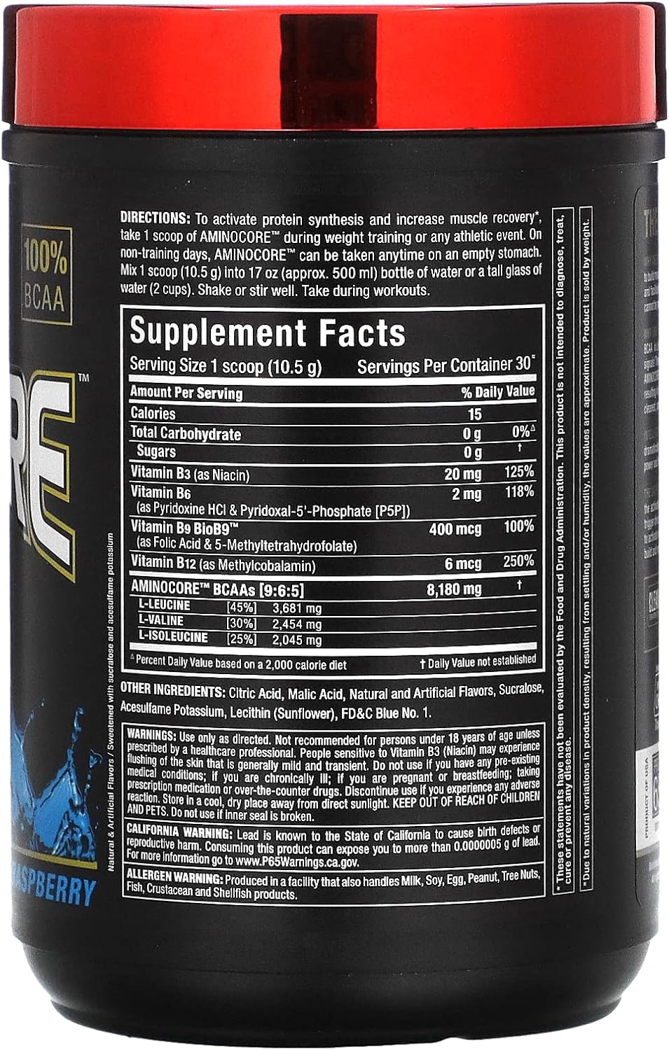 ALLMAX Nutrition AMINOCORE BCAA Blue Raspberry 315g - High-Quality 8g BCAAs - Gluten-Free Pure Amino Acids