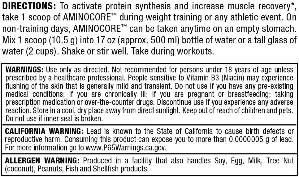ALLMAX Nutrition AMINOCORE BCAA Powder - White Grape Flavor, 945g, Gluten Free, Intra and Post Workout Recovery Drink with 8.18g Amino Acids