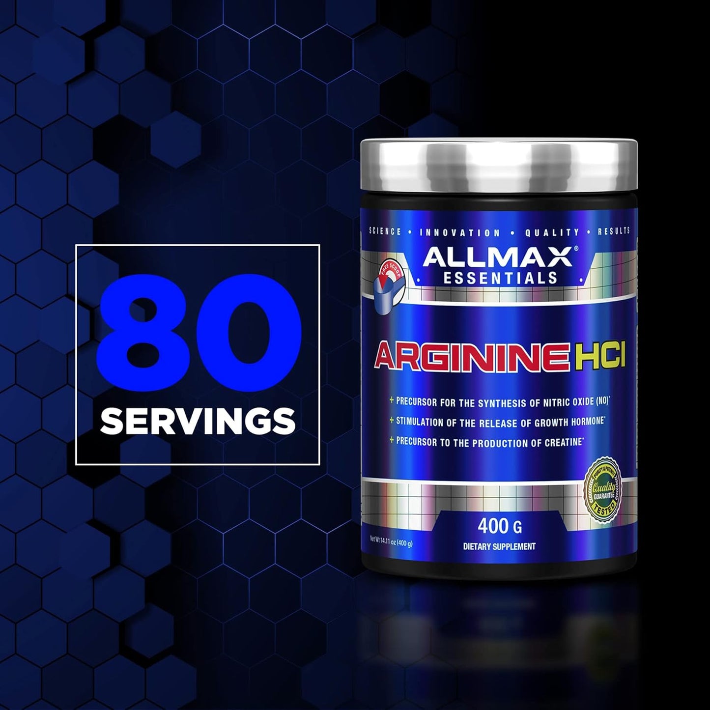 ALLMAX Nutrition ARGININE HCL Powder - 400g - Nitric Oxide Synthesis - Vegan & Gluten-Free - 200 Servings