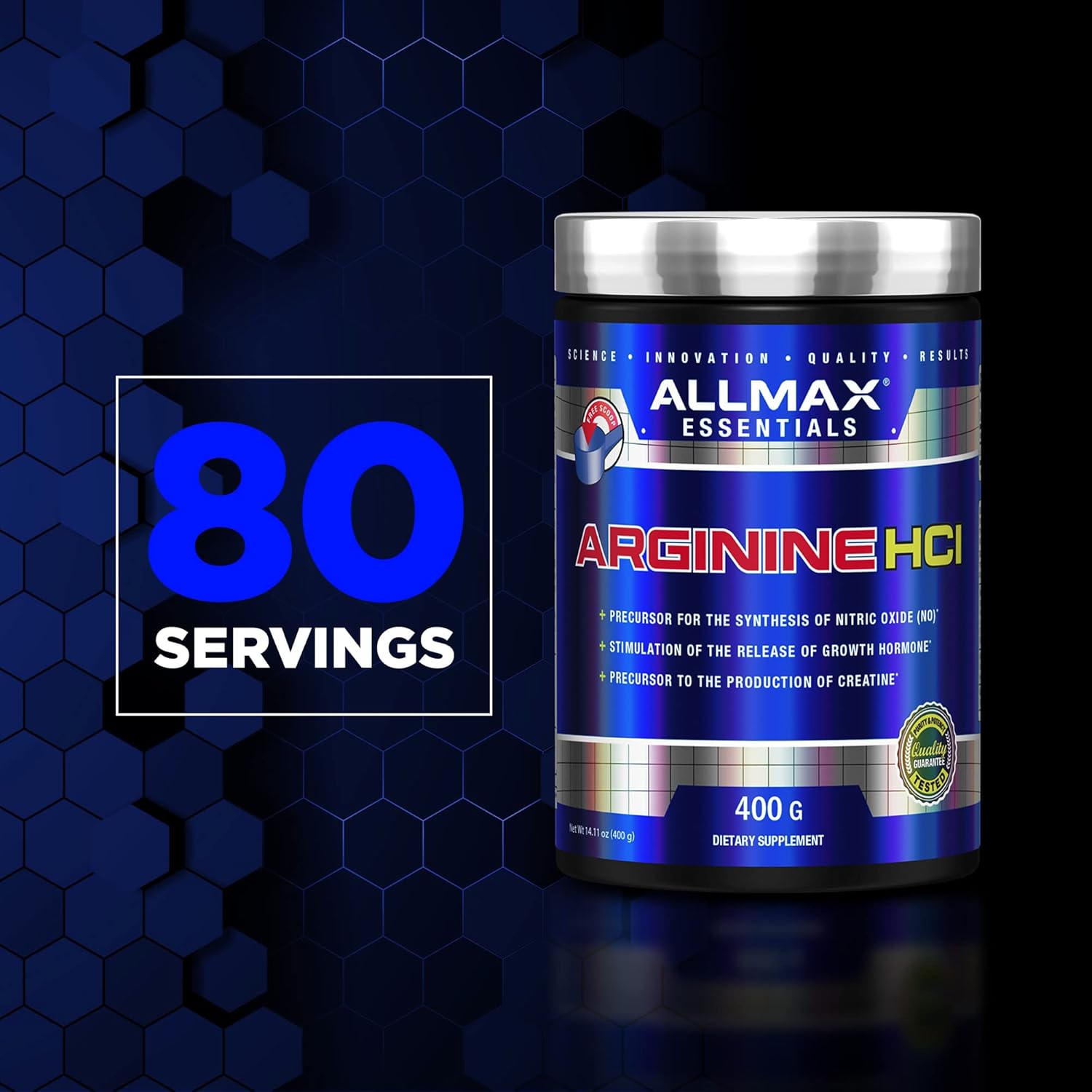ALLMAX Nutrition ARGININE HCL Powder - 400g - Nitric Oxide Synthesis - Vegan & Gluten-Free - 200 Servings
