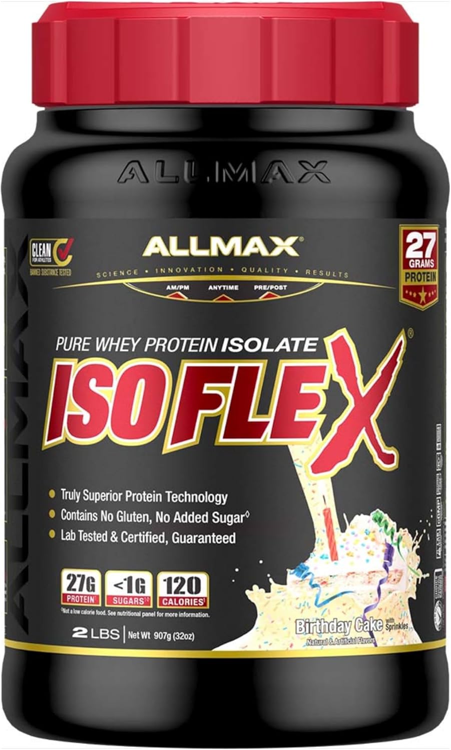 ALLMAX Nutrition Birthday Cake ISOFLEX Whey Protein Isolate Powder - 27g Protein - 2lb