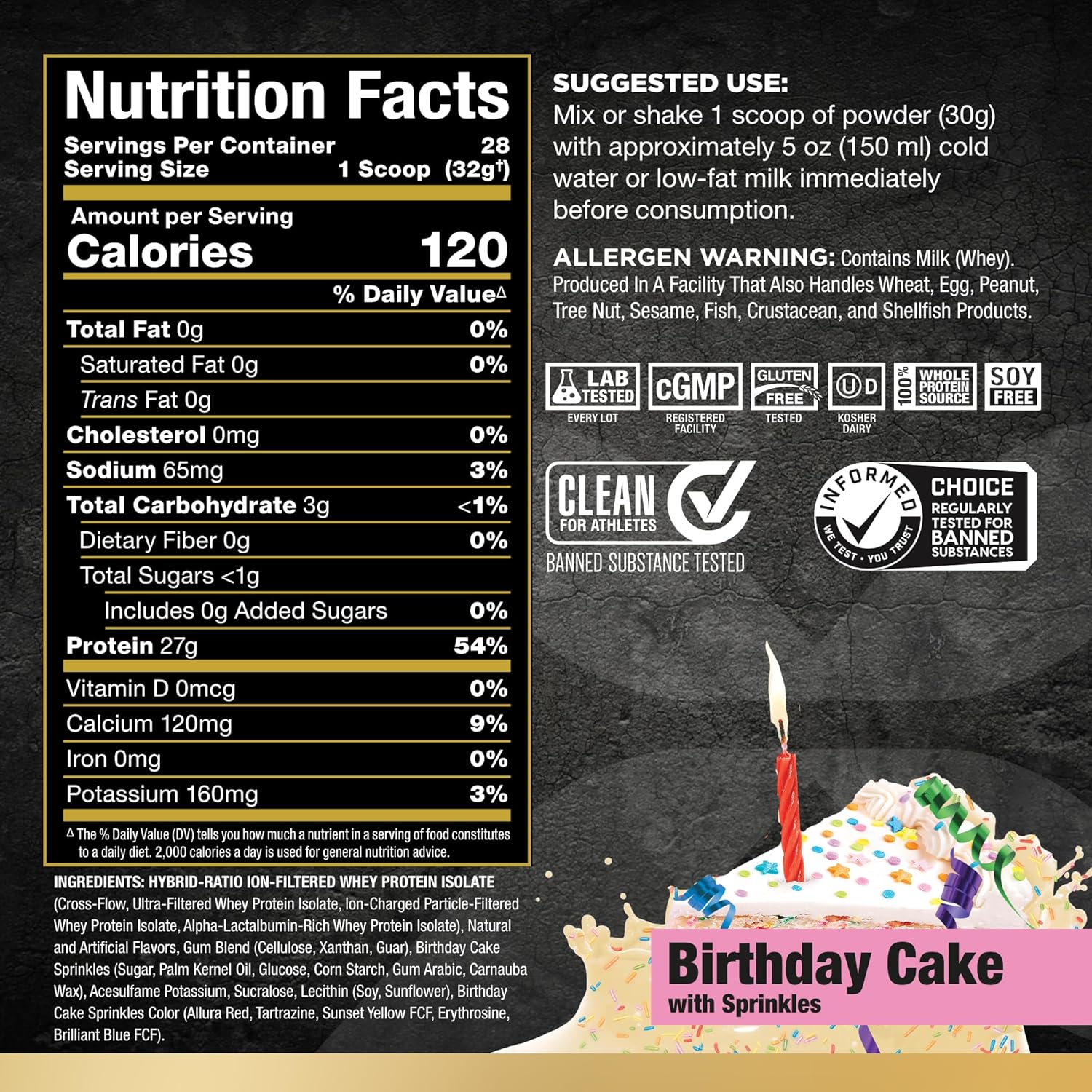 ALLMAX Nutrition Birthday Cake ISOFLEX Whey Protein Isolate Powder - 27g Protein - 2lb