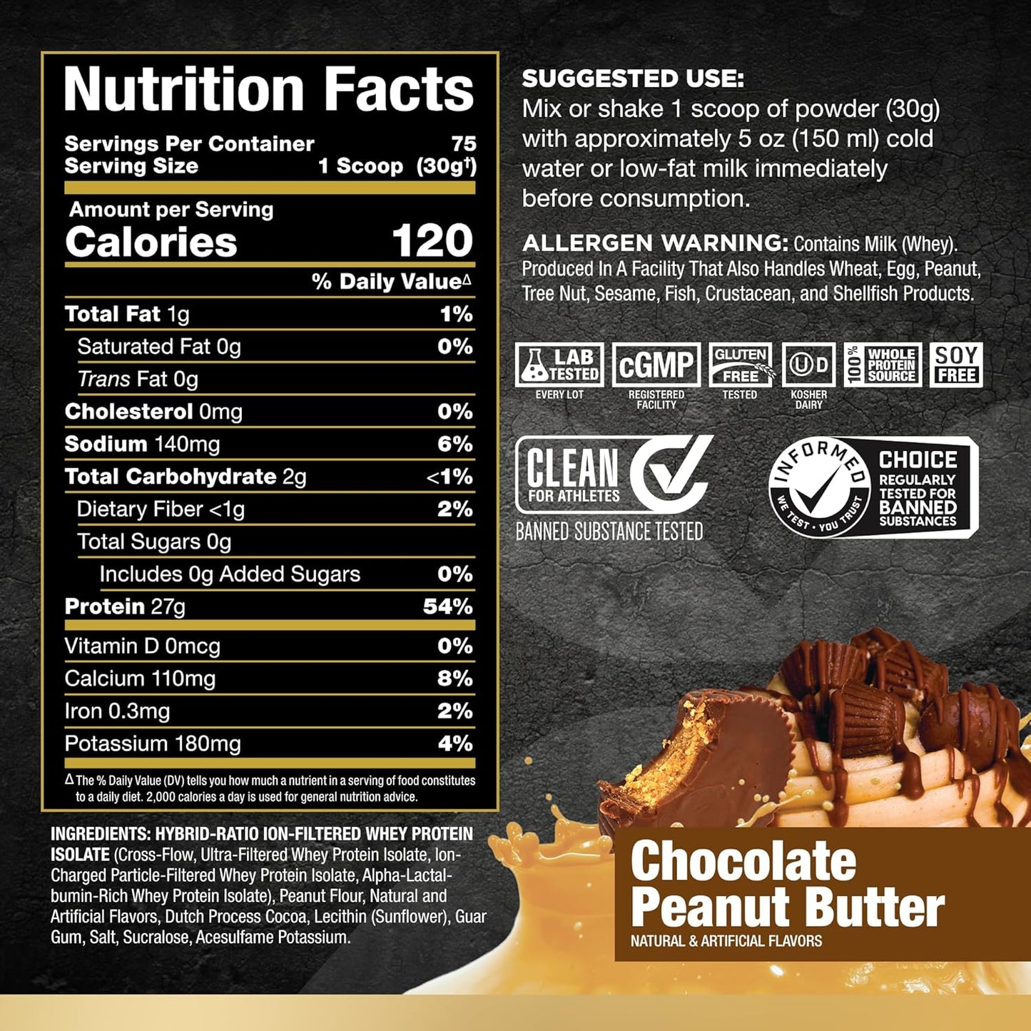 ALLMAX Nutrition Chocolate Peanut Butter Whey Protein Isolate Powder - 5 lb, 27g Protein