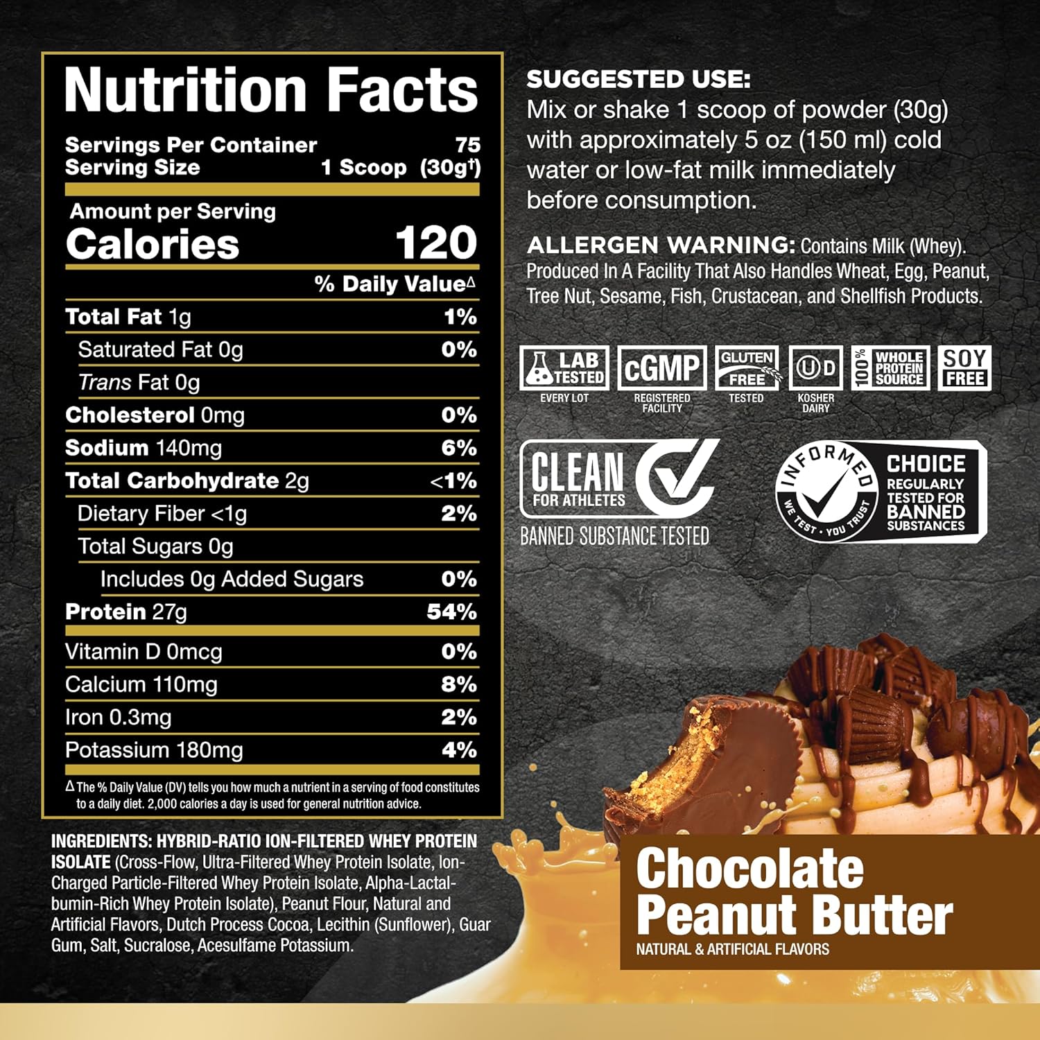 ALLMAX Nutrition Chocolate Peanut Butter Whey Protein Isolate Powder - 5 lb, 27g Protein