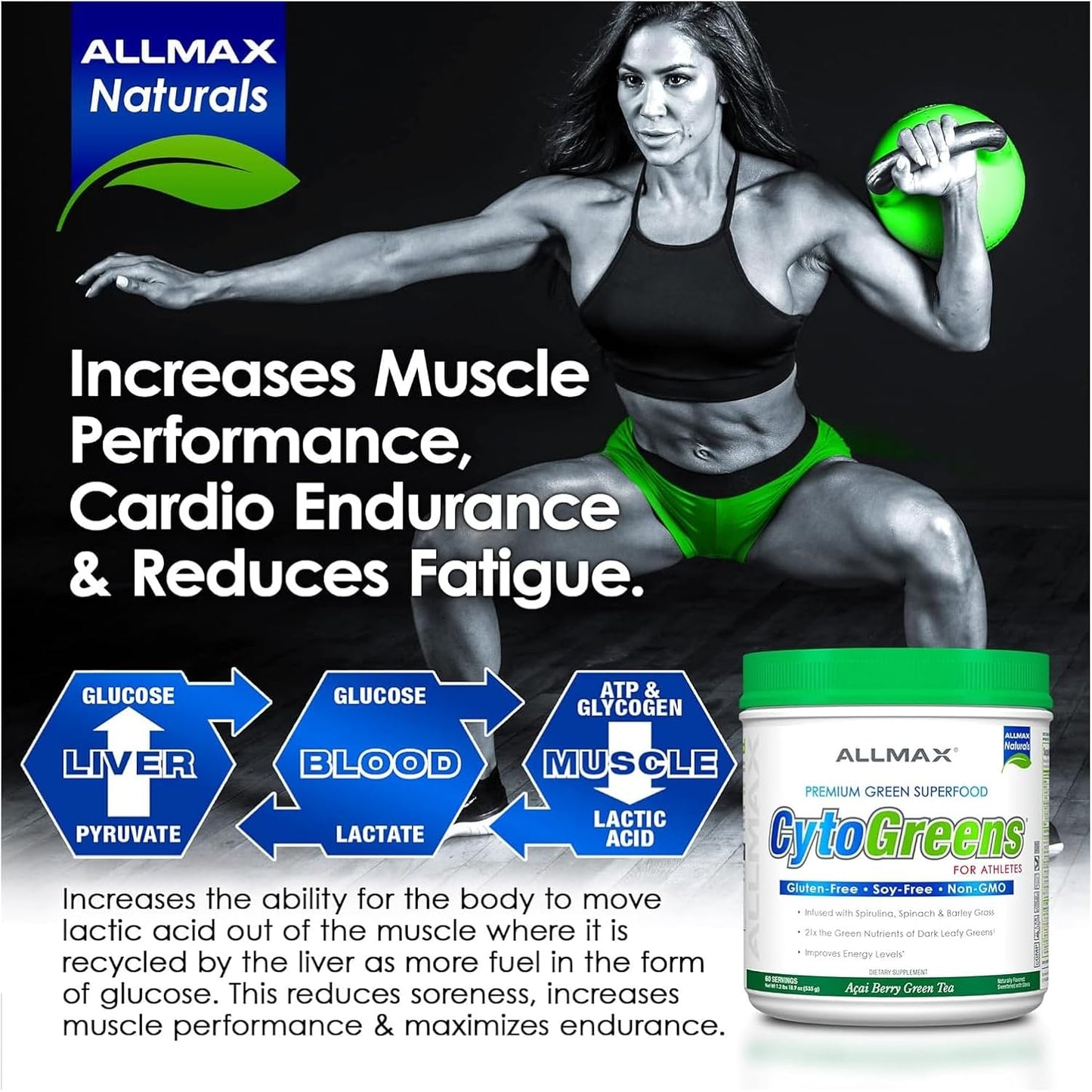 ALLMAX Nutrition Cytogreens Super Greens Powder - Immune & Digestive Support, Vegan, Gluten Free - 60 Servings (Acai Berry Green Tea)