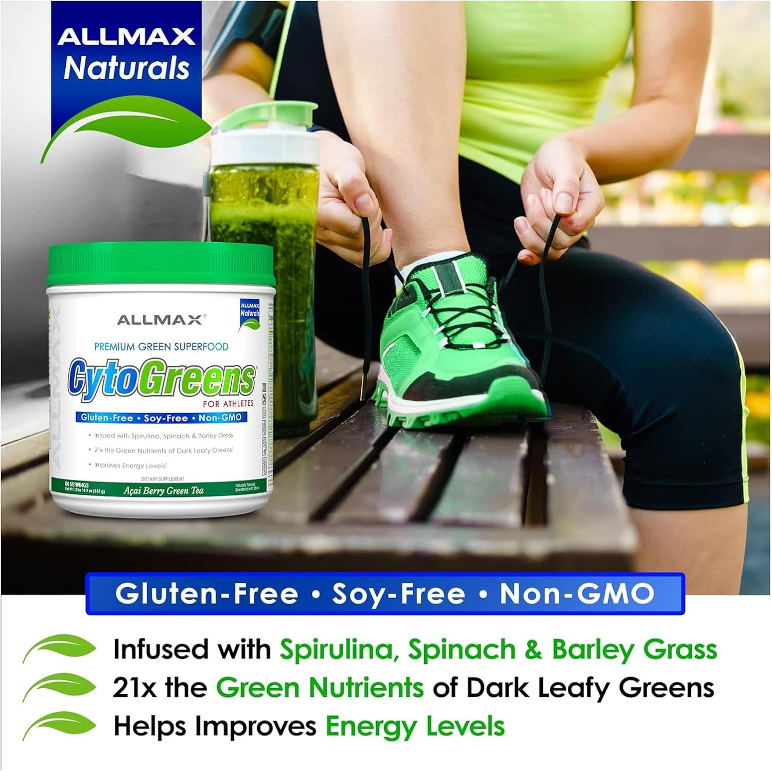 ALLMAX Nutrition Cytogreens Super Greens Powder - Immune & Digestive Support, Vegan, Gluten Free - 60 Servings (Acai Berry Green Tea)