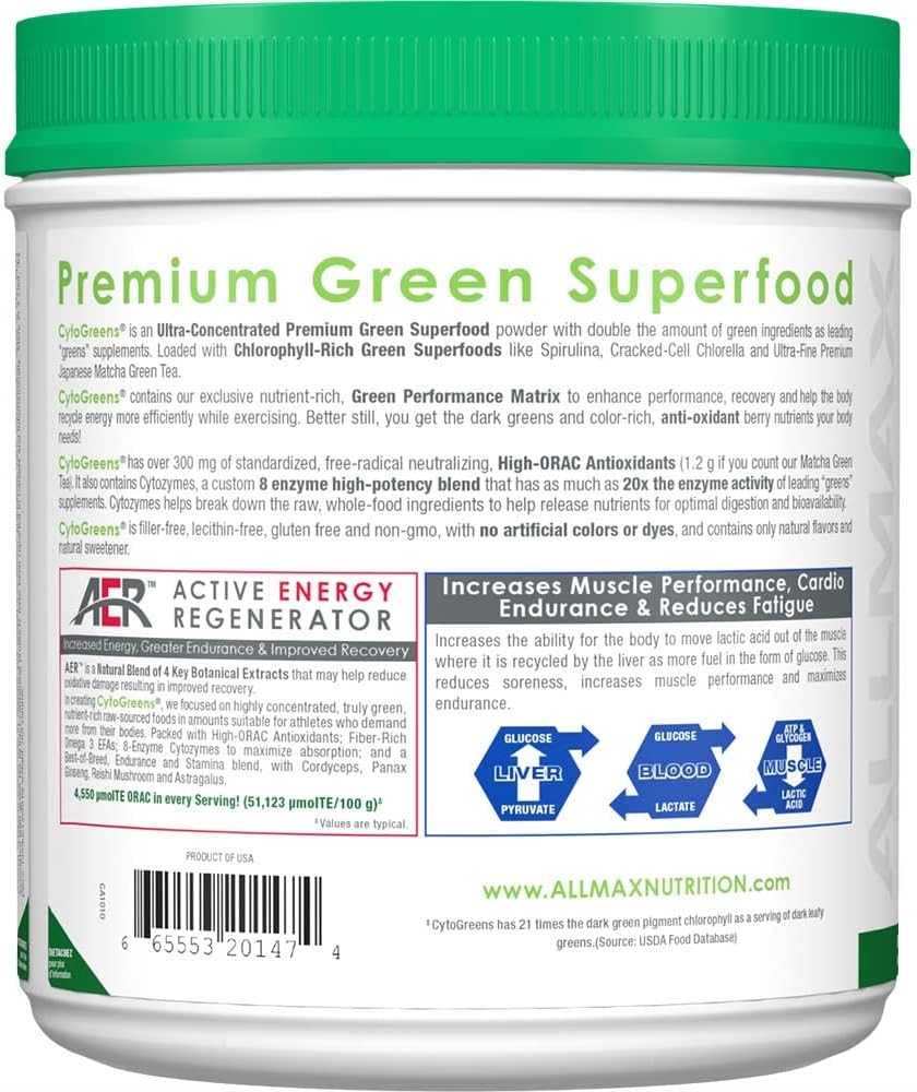 ALLMAX Nutrition Cytogreens Super Greens Powder - Immune & Digestive Support, Vegan, Gluten Free - 60 Servings (Acai Berry Green Tea)