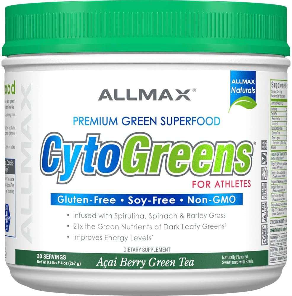 ALLMAX Nutrition Cytogreens Super Greens Powder with Spirulina, Spinach & Barley Grass - Immune & Digestive Support - Gluten Free & Vegan - 30 Servings (Acai Berry Green Tea)