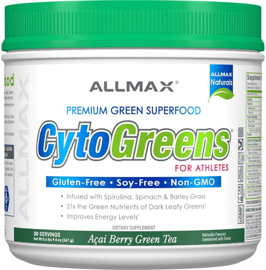 ALLMAX Nutrition Cytogreens Super Greens Powder with Spirulina, Spinach & Barley Grass - Immune & Digestive Support - Gluten Free & Vegan - 30 Servings (Acai Berry Green Tea)