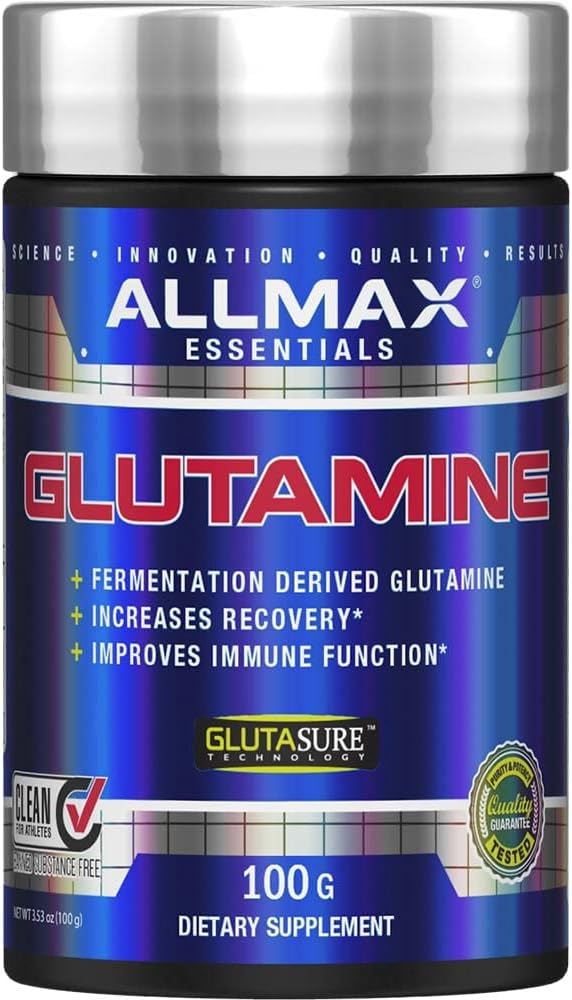 ALLMAX Nutrition Essentials GLUTAMINE Powder - Fermentation-Derived, 100g - Boosts Recovery & Immune Support - Gluten Free, Vegan, 20 Servings