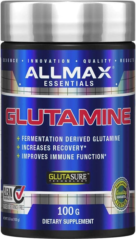 ALLMAX Nutrition Essentials GLUTAMINE Powder - Fermentation-Derived, 100g - Boosts Recovery & Immune Support - Gluten Free, Vegan, 20 Servings