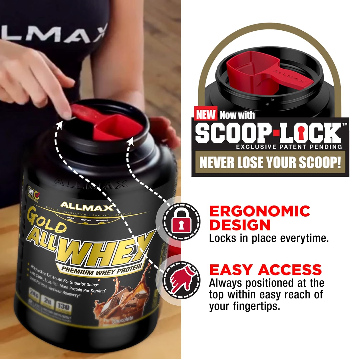 ALLMAX Nutrition Gold ALLWHEY Chocolate Protein Powder - 5 lb Tub - 24g Protein Per Serving - Gluten-Free, Low Carb, Low Sugar - 71 Servings