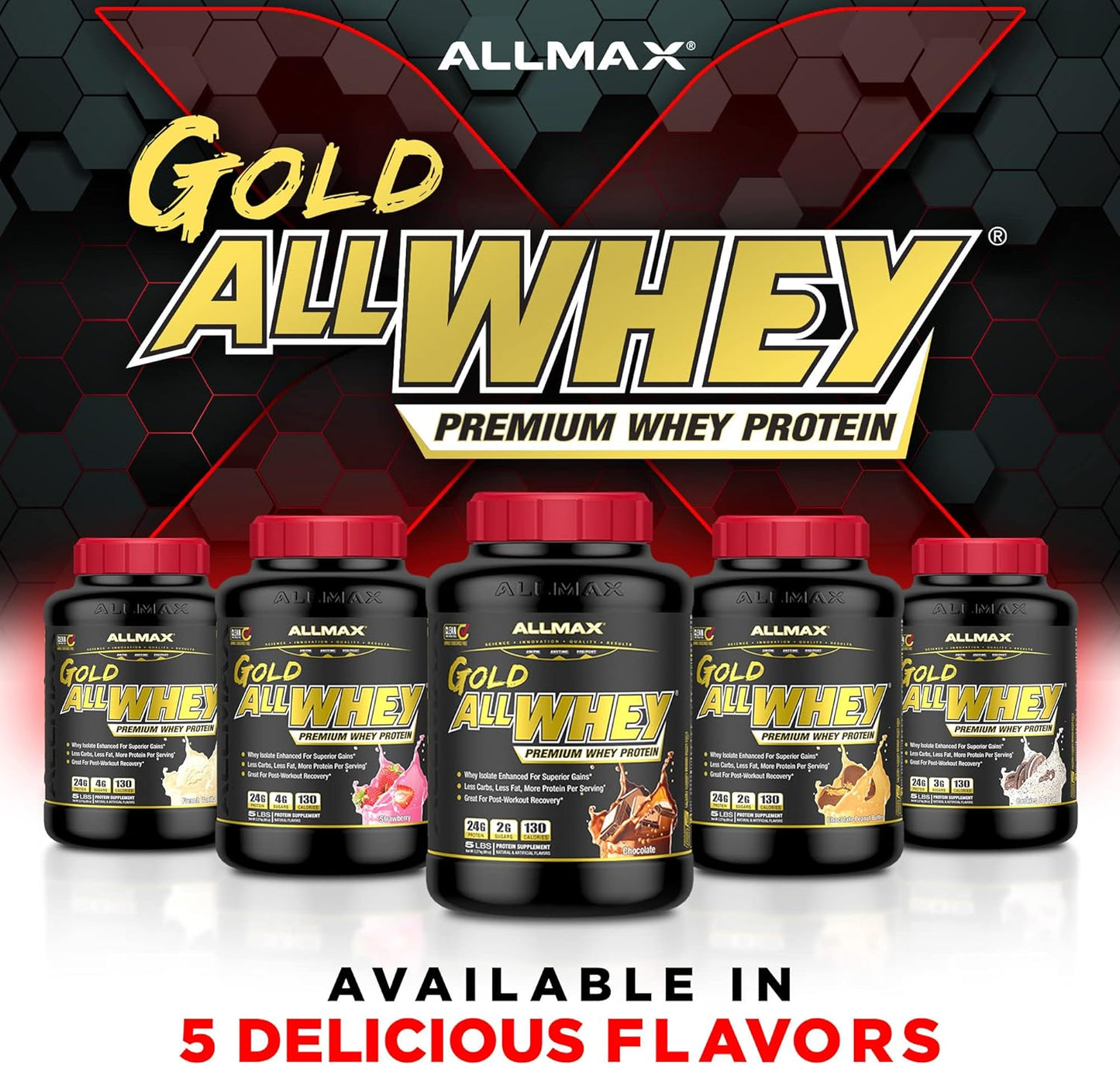 ALLMAX Nutrition Gold ALLWHEY Chocolate Protein Powder - 5 lb Tub - 24g Protein Per Serving - Gluten-Free, Low Carb, Low Sugar - 71 Servings