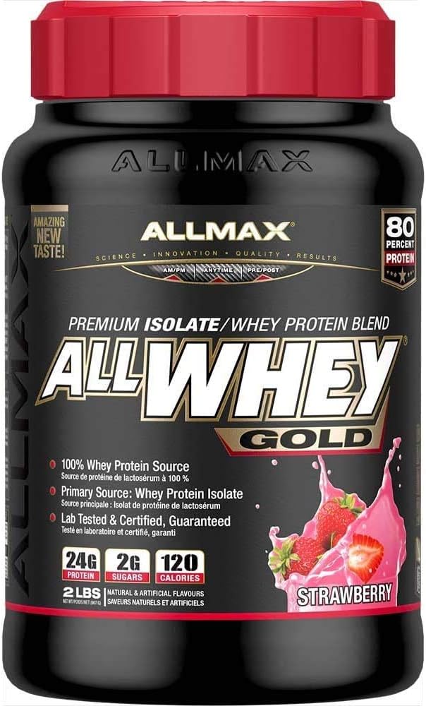 ALLMAX Nutrition Gold ALLWHEY, Strawberry - 2 lb - High Protein Powder with Low Carbs & Sugar - Gluten-Free - 30 Servings