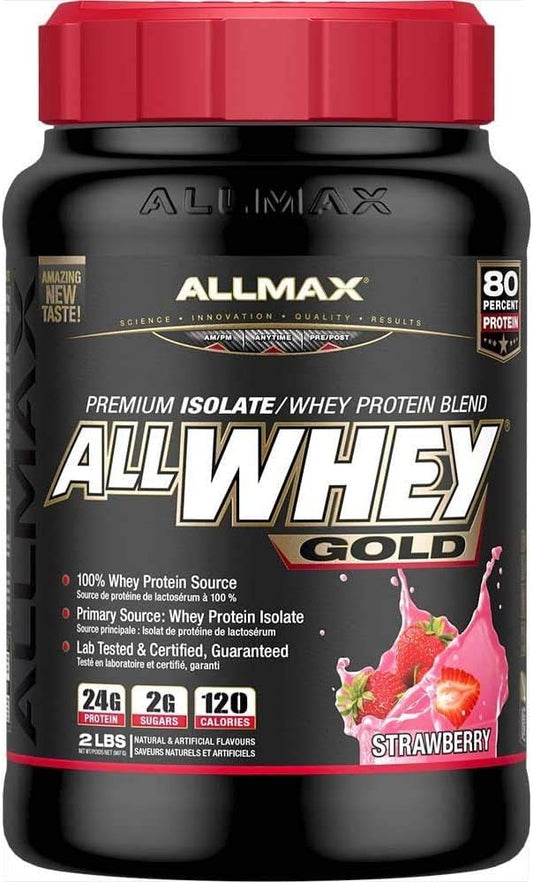ALLMAX Nutrition Gold ALLWHEY, Strawberry - 2 lb - High Protein Powder with Low Carbs & Sugar - Gluten-Free - 30 Servings