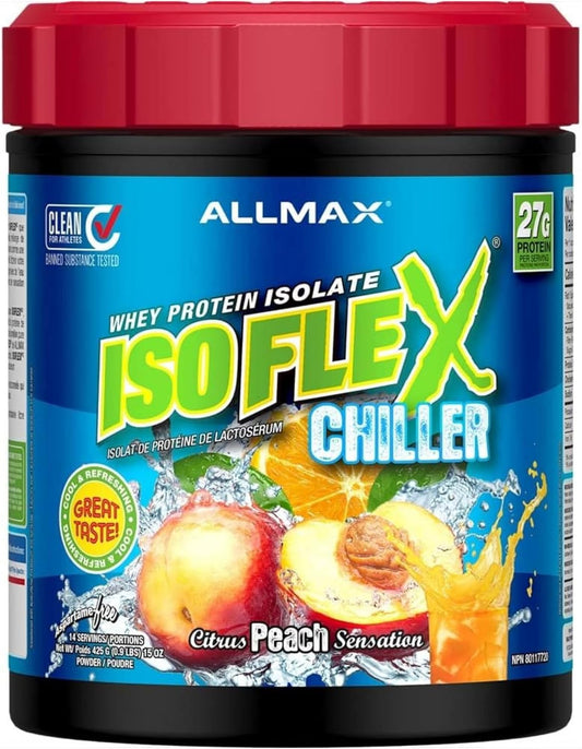 ALLMAX Nutrition ISOFLEX Chiller Citrus Peach Sensation Protein Powder - 1 lb - 27g Protein Per Serving - Zero Fat & Sugar - 99% Lactose Free - 14 Servings
