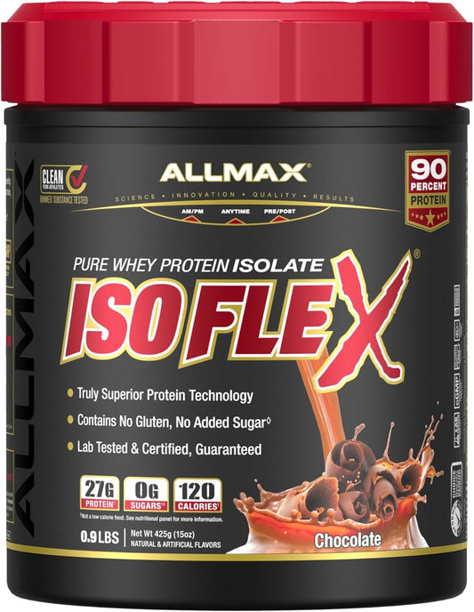 ALLMAX Nutrition ISOFLEX Chocolate Whey Protein Isolate - 1 lb - 27g Protein Per Scoop - Zero Fat & Sugar - 99% Lactose Free - Gluten & Soy Free - 15 Servings