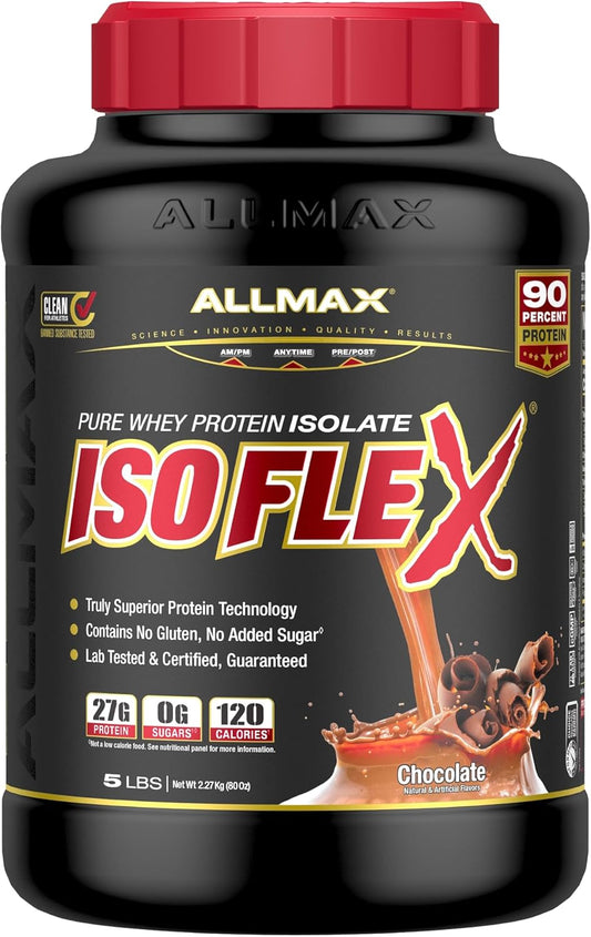 ALLMAX Nutrition ISOFLEX Chocolate Whey Protein Powder - 5lb, 27g Protein, Whey Protein Isolate