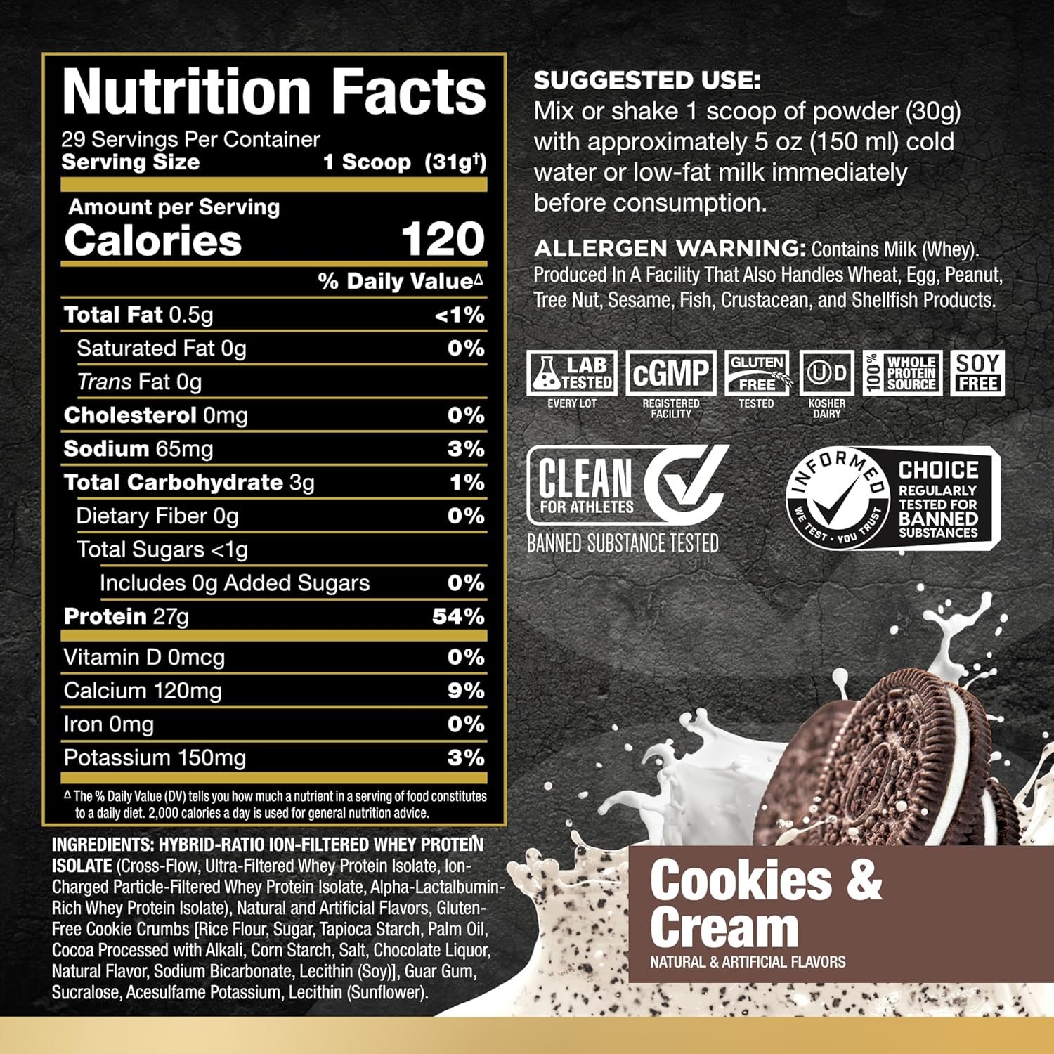 ALLMAX Nutrition ISOFLEX Whey Protein Isolate, Cookies & Cream - 2 lb - High Protein, Low Fat & Sugar - Lactose, Gluten & Soy Free - 30 Servings