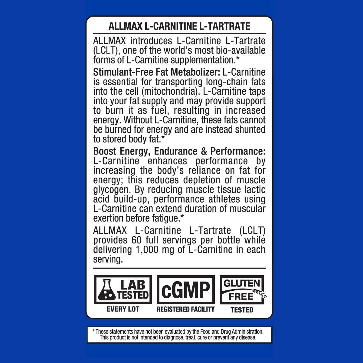 ALLMAX Nutrition L-Carnitine + Tartrate Supplement, 120 Capsules for Weight Management and Energy Boost