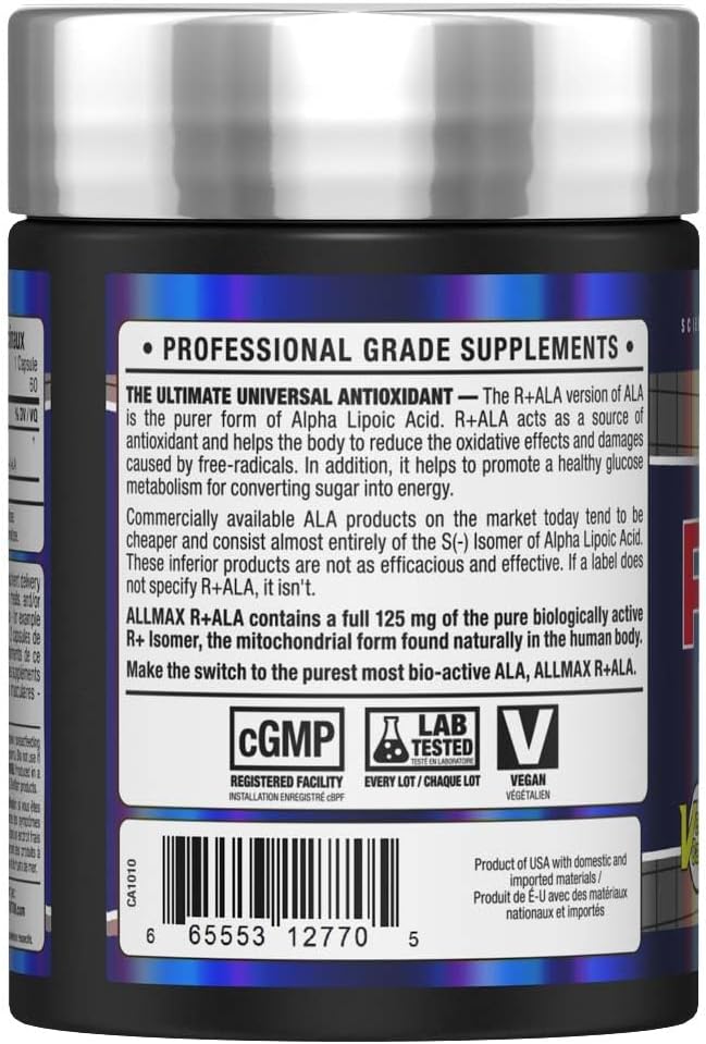 ALLMAX Nutrition R-Alpha Lipoic Acid (R+ALA) Supplement, 60 Capsules