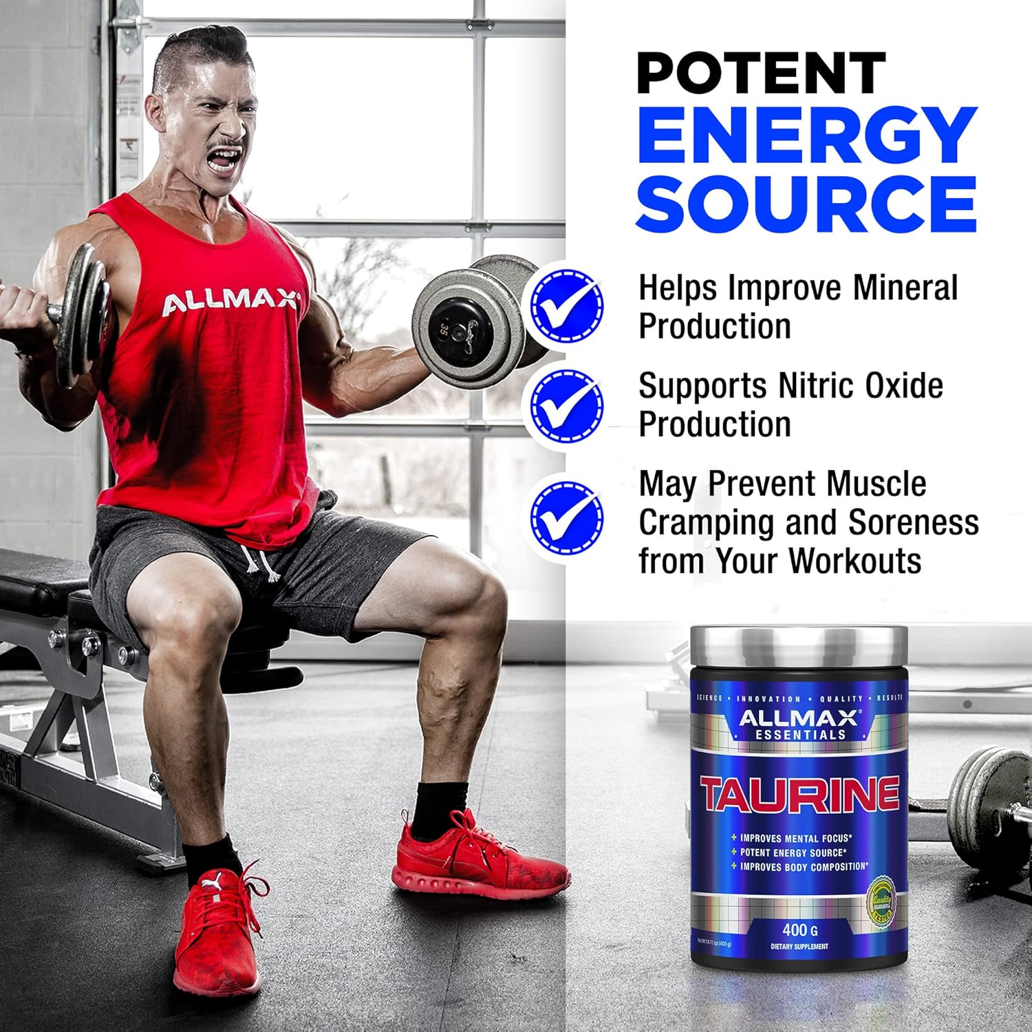 ALLMAX Nutrition Taurine Powder - 400g (14 oz) - Muscle Support and Energy Supplement