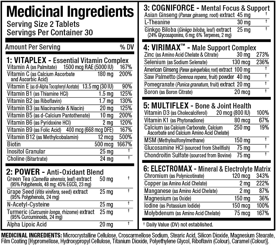 ALLMAX VITAFORM Men's Multivitamin - 60 Tablets, 30 Servings - Includes Vitamin C, D3, Zinc - Six Functional Complexes for Premium Nutrition