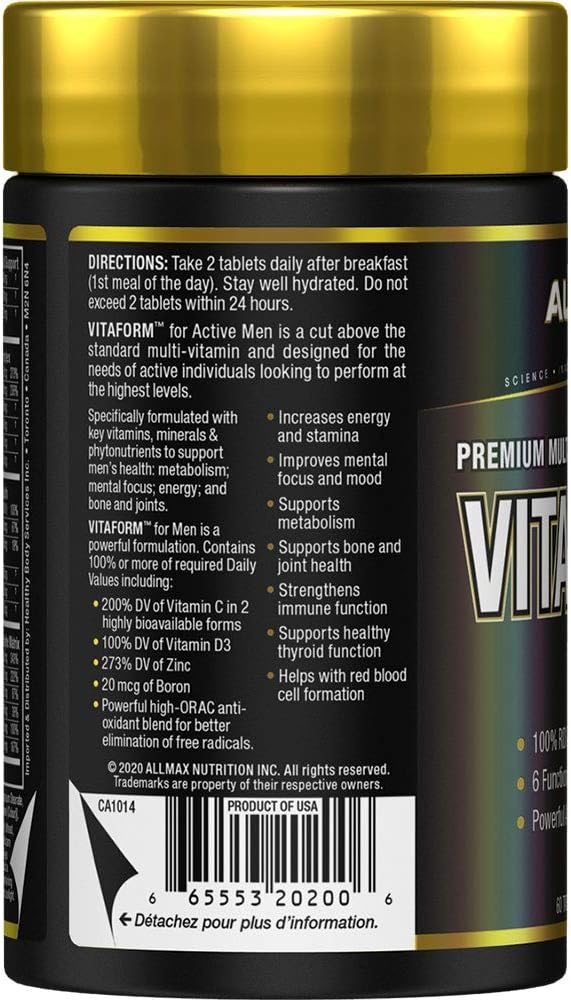 ALLMAX VITAFORM Men's Multivitamin - 60 Tablets, 30 Servings - Includes Vitamin C, D3, Zinc - Six Functional Complexes for Premium Nutrition