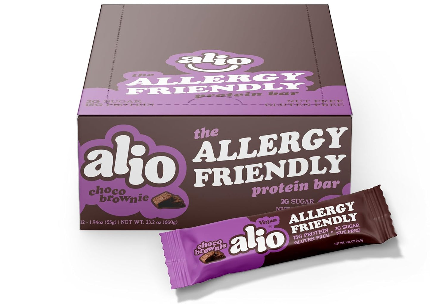 Almond: Choco Brownie Protein Bar - Top 9 Allergen Free, High Protein, Nut Free, Low Calorie, Vegan, Gluten Free, non-GMO, Plant Based, 12 Bars