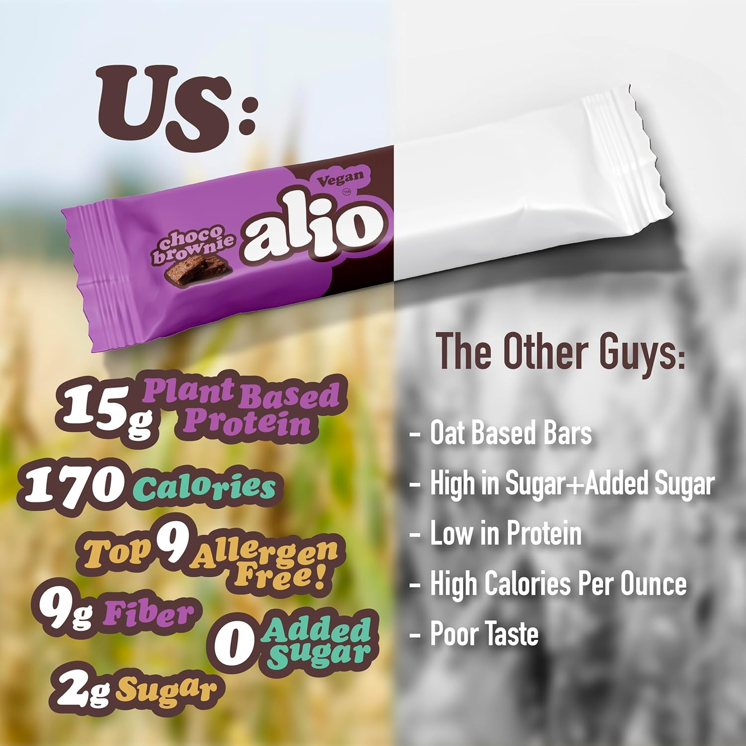 Almond: Choco Brownie Protein Bar - Top 9 Allergen Free, High Protein, Nut Free, Low Calorie, Vegan, Gluten Free, non-GMO, Plant Based, 12 Bars