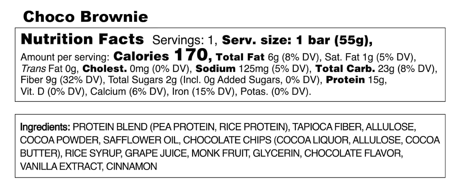 Almond: Choco Brownie Protein Bar - Top 9 Allergen Free, High Protein, Nut Free, Low Calorie, Vegan, Gluten Free, non-GMO, Plant Based, 12 Bars