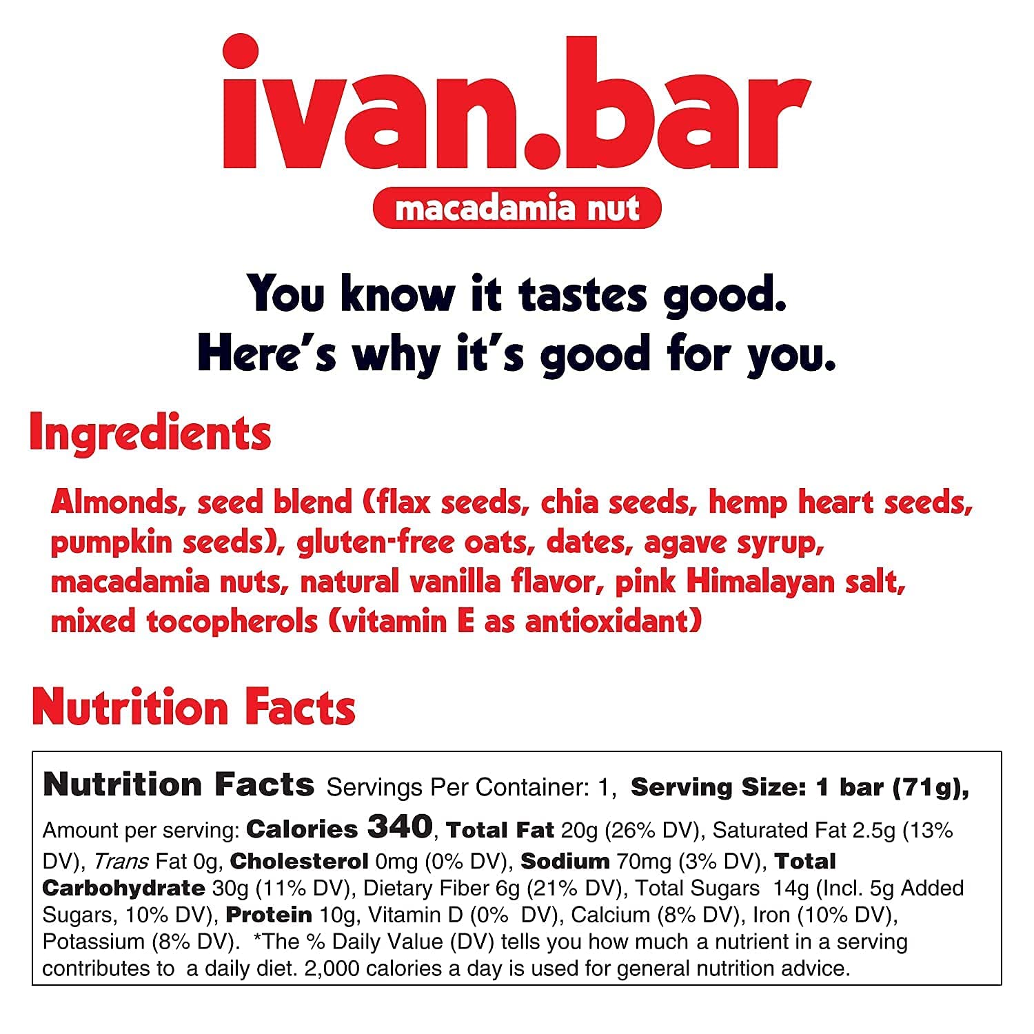 Almond Macadamia Protein Energy Snack Bar | Vegan & All Natural | Soy, Dairy, Gluten Free | Pack of 16 (2.5 oz) bars for Healthy Energy