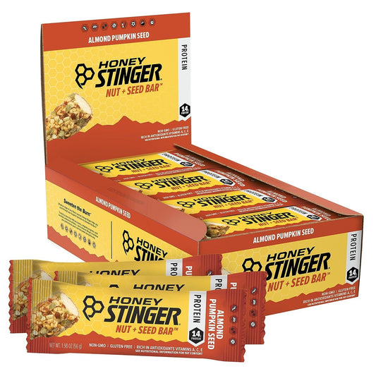 Almond Pumpkin Seed Honey Stinger Nut + Seed Bar - Protein-Packed Sports Nutrition Snack Bar for Exercise and Recovery - Box of 12