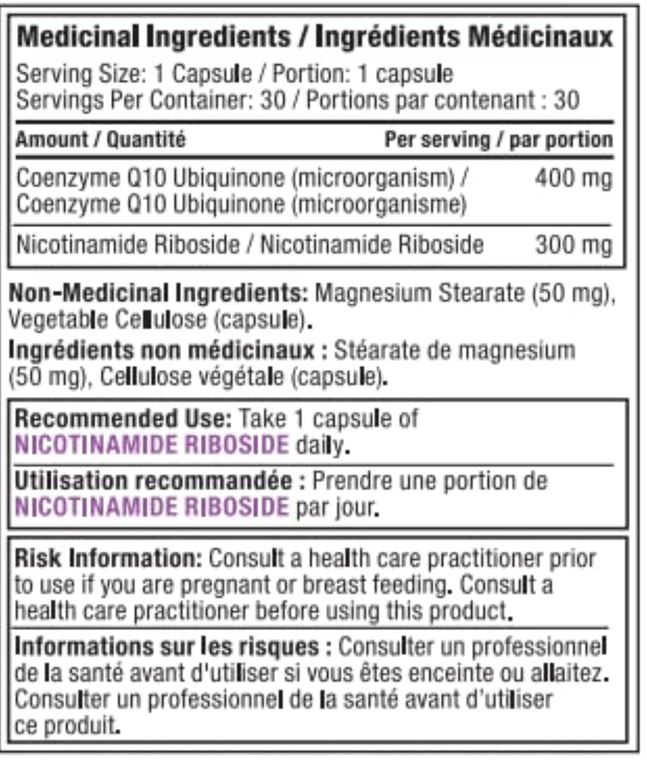 Alora Naturals Nicotinamide Riboside and CoQ10 Supplement - 300mg NR per Serving, 400mg Ubiquinone, 30 VegiCaps - 1 Pack