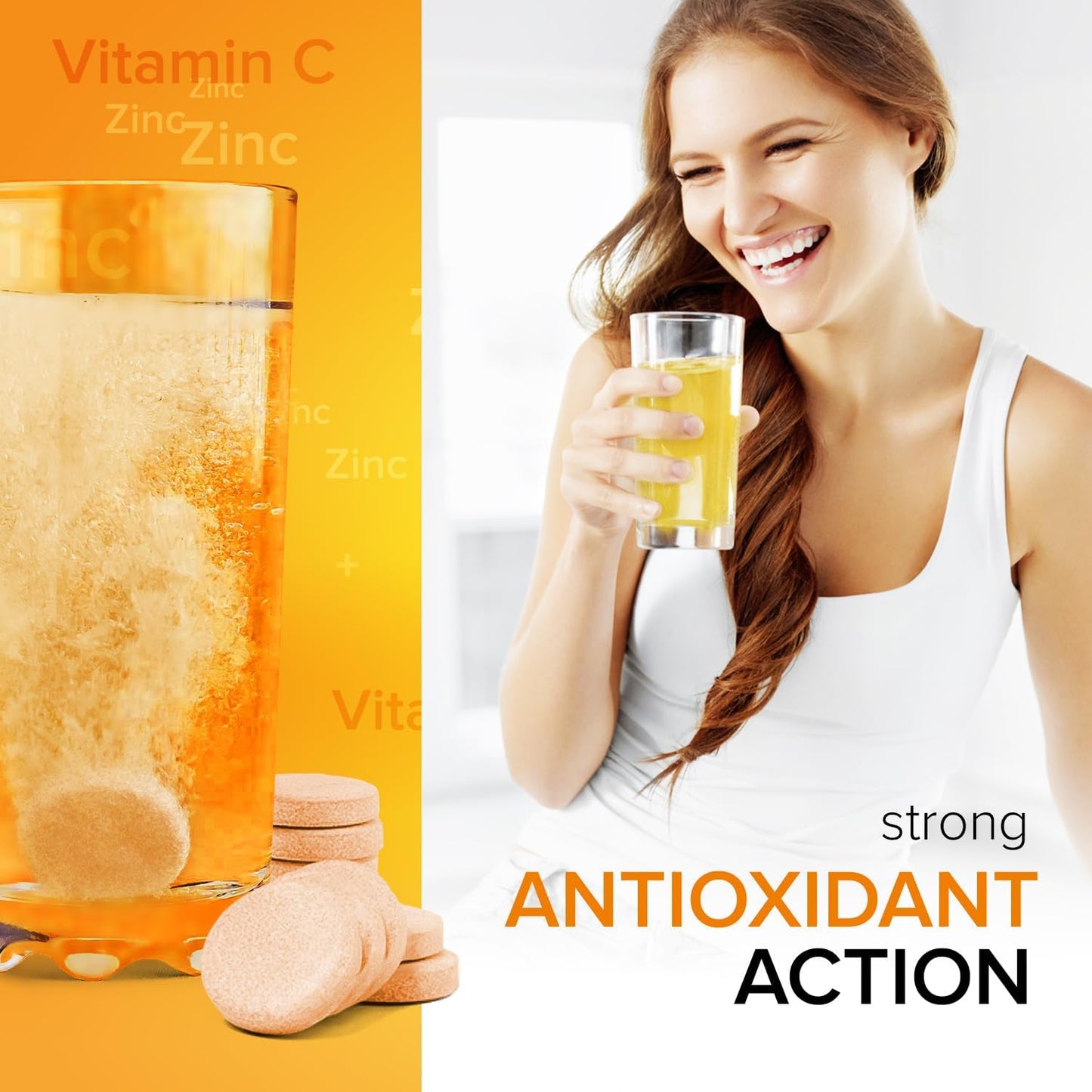 AlpenWell Vitamin C Zinc Immune Support Effervescent Tablets Orange Flavor Sugar Free