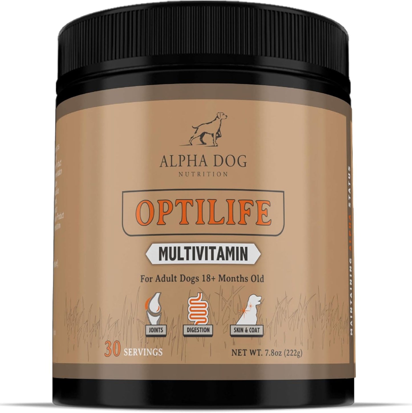 Alpha Dog Nutrition OptiLife Multivitamin Powder for Adult Dogs - Probiotics, Allergy, Joint, Skin & Coat Support - Dog Vitamins & Supplements - 30 Servings