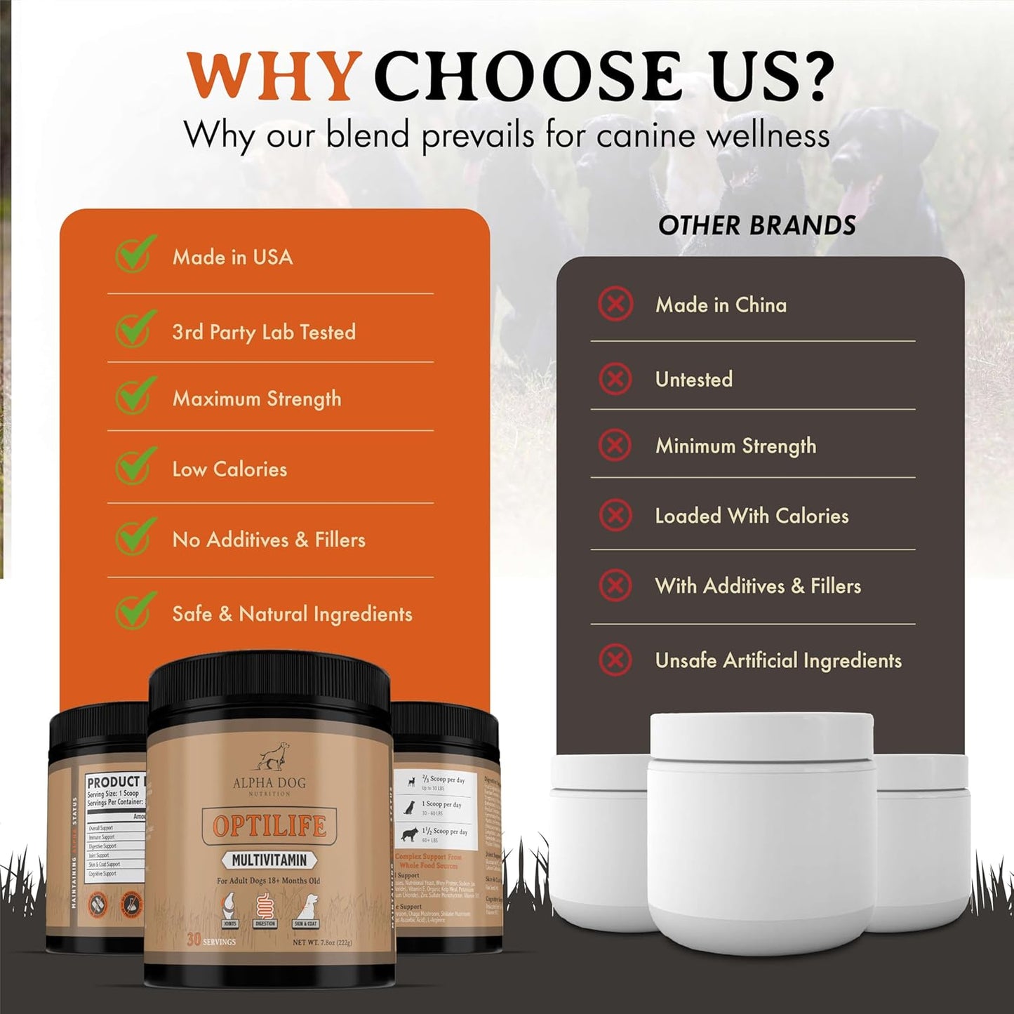 Alpha Dog Nutrition OptiLife Multivitamin Powder for Adult Dogs - Probiotics, Allergy, Joint, Skin & Coat Support - Dog Vitamins & Supplements - 30 Servings