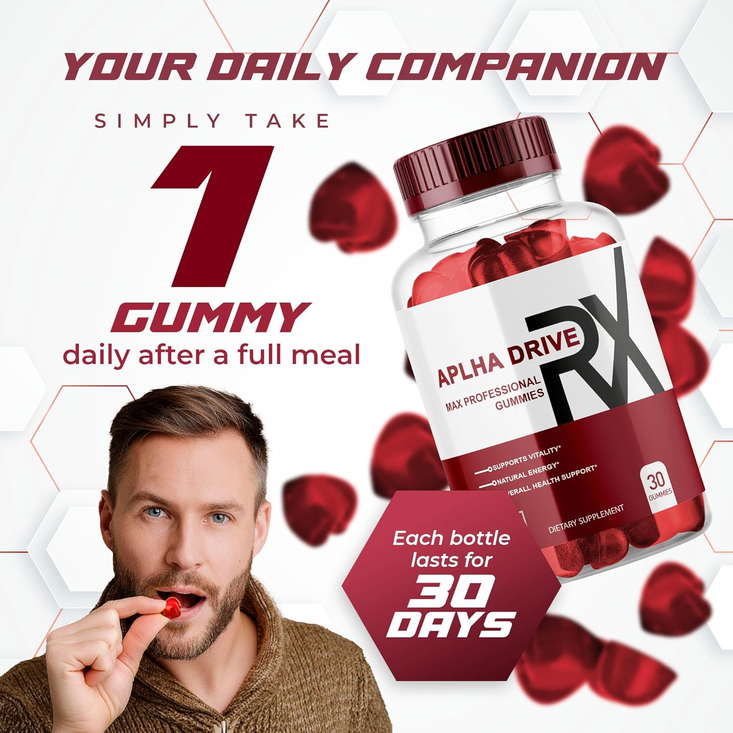 Alpha DriveRX Gummies - Advanced Formula with 30 Pills Capsules, 1 Month Supply