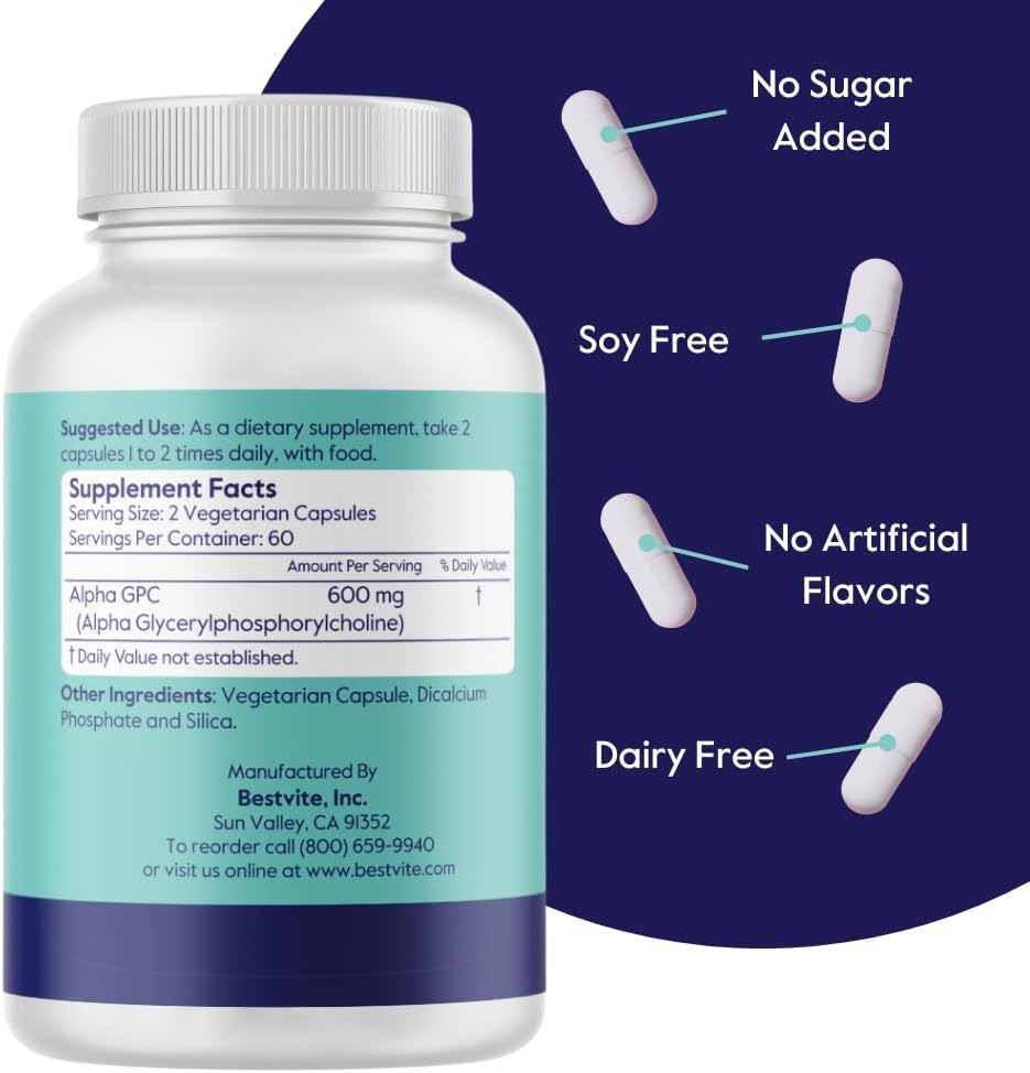 Alpha GPC 600mg 240 Vegetarian Capsules (2 Pack) - Vegan, Non-GMO, Gluten Free - No Stearates - Top Quality