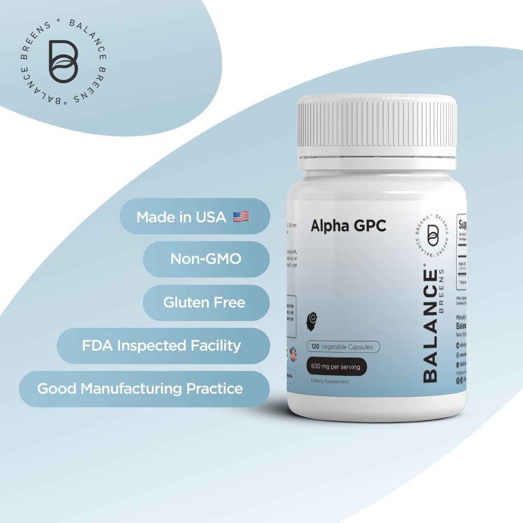 Alpha GPC Choline and Vitamin D3 Combo Supplement - Balance Breens BalanceBreens 600mg + 50,000 IU