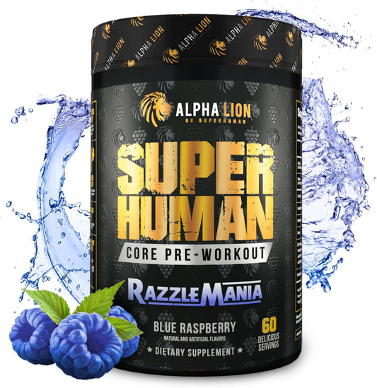 Alpha Lion Core Pre Workout with Creatine, Beta Alanine, L-Citrulline, and Tri-Source Caffeine for Performance and Energy (Razzle Mania, 60 Servings)