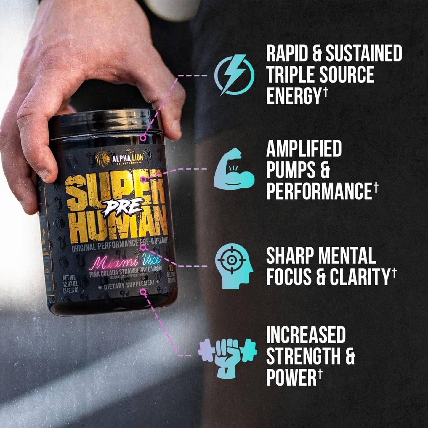Alpha Lion Pre & Post Workout Bundle - Sustained Energy, Focus, Lean Muscle Growth, Strength, Volume - Miami Vice & Muscle Margarita Flavors