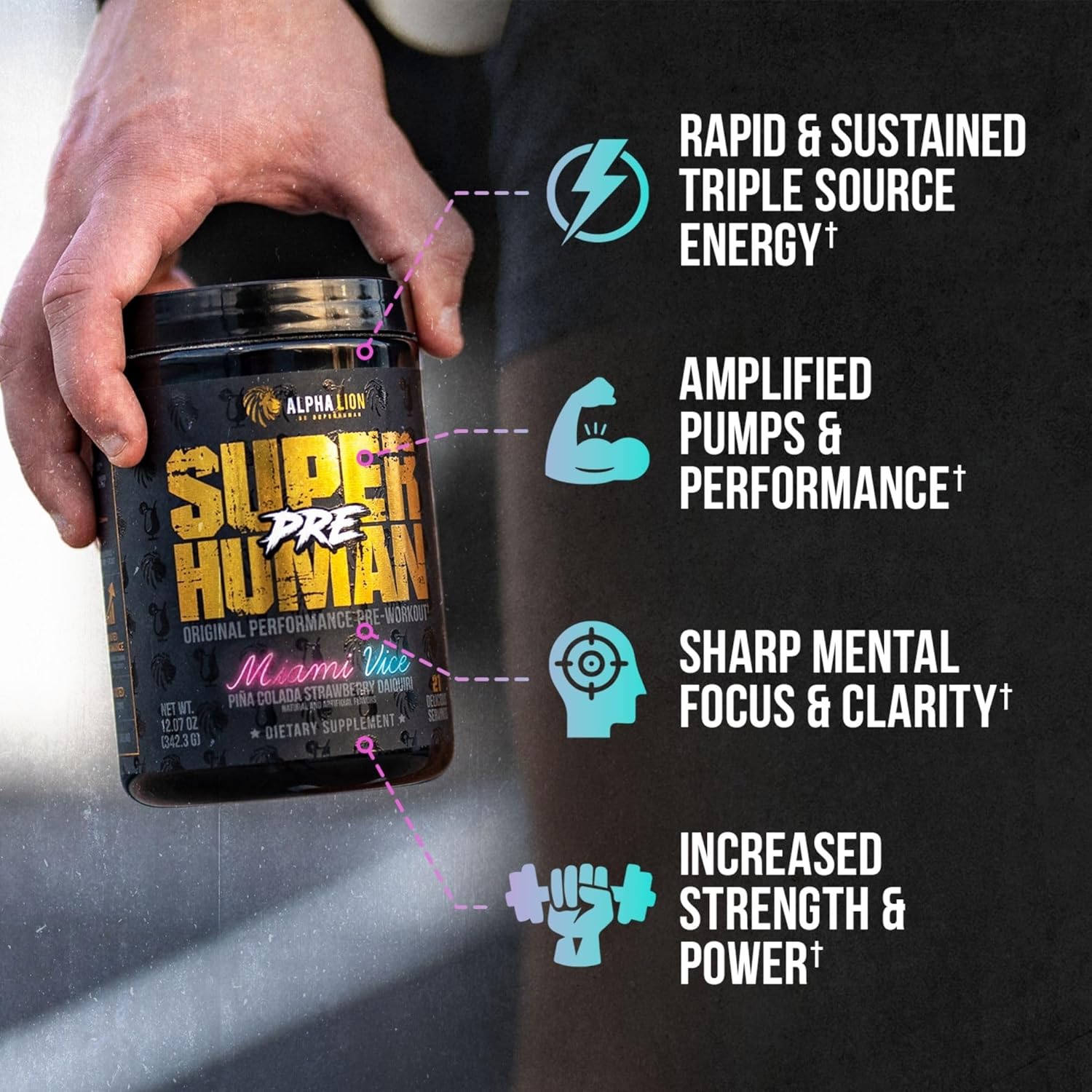 Alpha Lion Pre & Post Workout Bundle - Sustained Energy, Focus, Lean Muscle Growth, Strength, Volume - Miami Vice & Muscle Margarita Flavors