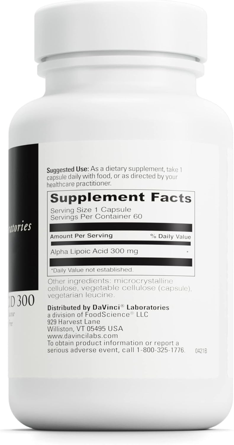Alpha Lipoic Acid 300: Metabolism Support & Healthy Collagen - 300mg per Capsule - Gluten-Free - 60 Vegetarian Capsules